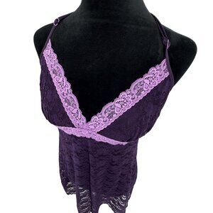 Cosmopolitan Y2K Babydoll Slip Mini Dress Womens Sz M Purple Lace Sheer Coquette